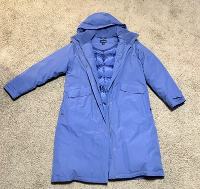NEW - Lands End Jacket Women XL Blue Parka Long Hooded Down Quilted Lined Trench - Image 1 of 4