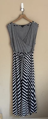 Vestido Talbots Maxi Rayas Tejido Sobrepelliz Cinturón Largo Corbata Sin Mangas Mujer Talla XL Foto 1 de 4