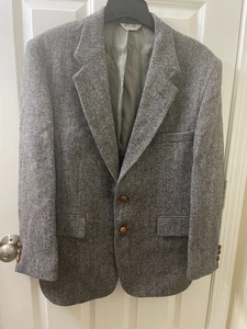 Vintage Herren 42 S Grau Harris Tweed Wolle Fischgrät Braun Knöpfe Benbrook - Bild 1 von 12