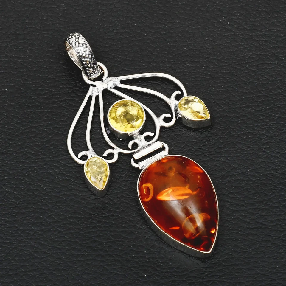 Joyería colgante hecha a mano de piedras preciosas de citrino ámbar para Año Nuevo 2,92" AP-41012 Foto 1 de 1