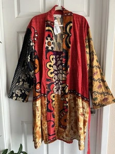 NWT Free Size Kantha Bae Trench Robe Vtg Cotton Sari Jacket Boho Kimono Tie Dye - Picture 1 of 8