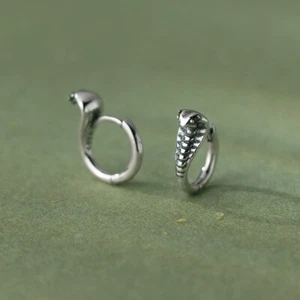 Woman Real s925 Sterling Silver Vintage Cute Snake Earring Clip Huggie Hoop - Picture 1 of 4