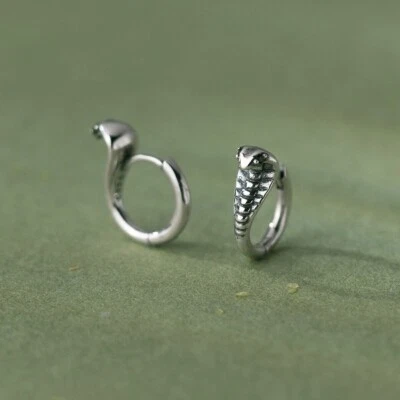 Woman Real s925 Sterling Silver Vintage Cute Snake Earring Clip Huggie Hoop - Image 1 of 4