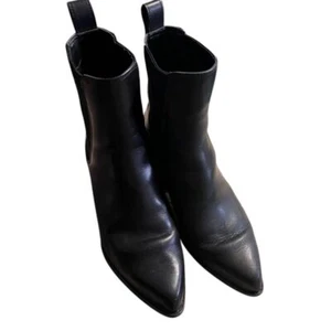 Michael Kors Black Leather Pointed Toe Chelsea Boots Western Style Block Heel - Picture 1 of 9