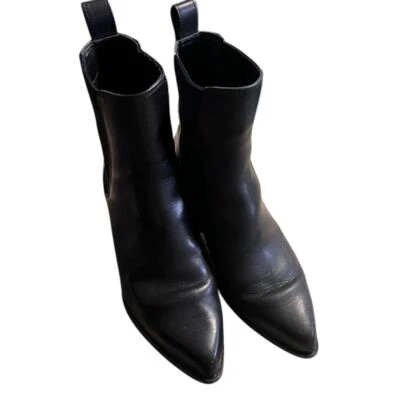 Michael Kors Black Leather Pointed Toe Chelsea Boots Western Style Block Heel - Image 1 of 4