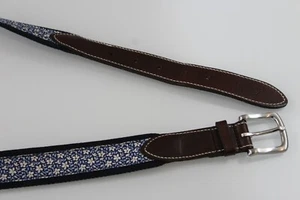 Vineyard Vines Size 38 Belt Club Canvas Flower Silk Leather - Picture 1 of 12