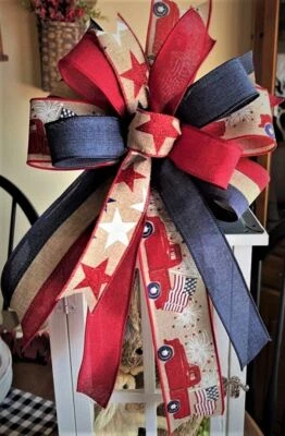 JULY 4th, MEMORIAL DAY. TRUCK PATRIOTIC, BOW WIRED RIBBON / WREATH MAIL # 27 - Image 1 of 4