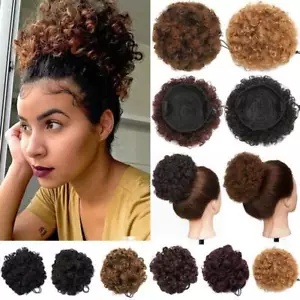 100% Soft Puff Clip In Hair Piece Extension Afro Hair Bun For Human Kinky Curl - Picture 1 of 22