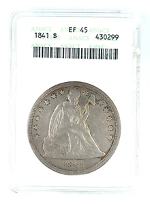 1841 Seated Liberty Dollar Coin Graded XF-45 by ANACS - Picture 1 of 4