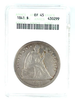 1841 Seated Liberty Dollar Coin Graded XF-45 by ANACS - Image 1 of 4