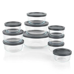 ❤️ NEW 20-pc PYREX Food Storage Container Set Glass w/GRAY COVERS 7 4 2 1 Cup - Picture 1 of 8