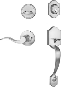 Denver Front Door Handleset, Satin Nickel, Heritage Lever, Right Hand - Picture 1 of 12