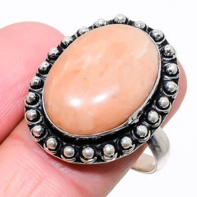 Anillo de joyería de plata de ley 925 con piedras preciosas de aventurina naranja talla 9 F844 Foto 1 de 4