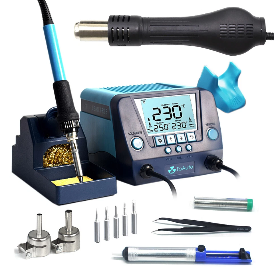 650W 110V 2 in1 Rework Soldering Iron Station Desoldering Solder Hot Air Gun Kit