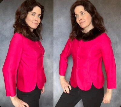 Blazer Bombshell Cuello Piel Real Magenta De Colección Talla M 4 6 8 Rosa Caliente Foto 1 de 4