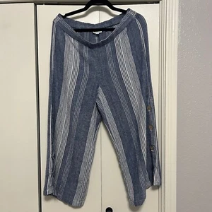 Gestreifte Knopf Culotte weites Bein Cropped Freizeithose bequem blau Größe L - Bild 1 von 6