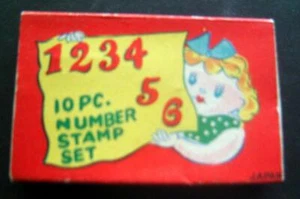 10 Pc. Number STAMP SET Wood Base Metal Case Stamp Pad in Sleeve Box JAPAN - Picture 1 of 1