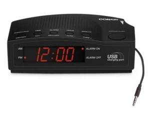 Conair WCR14 0.9" LED Clock Radio w/ USB Charging Port Black New Free Shipping - Picture 1 of 4