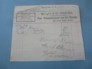 1886 - F. BRUNS Somerville N.J. - Billhead Document - Confectionery & ICE CREAM - Picture 1 of 1
