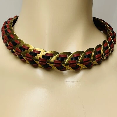 Collar Serpiente Giles and Brother Nara Armadura Cuero Chapado en Oro Phillip Crangi Foto 1 de 4