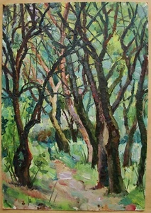 Ukrainian Soviet USSR oil painting impressionism landscape trees garden spring - Picture 1 of 7