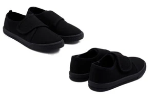 Girls Pumps Trainers Boys Unisex Sports School Plimsoles Black Infact Size 9 - Picture 1 of 12
