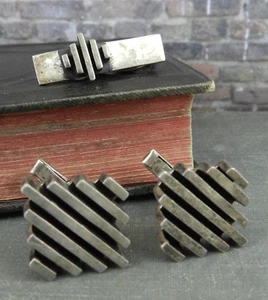 Gemelos de mediados de siglo modernos firmados Sigi Pineda Taxco México 925 Ster clip de corbata - Imagen 1 de 10