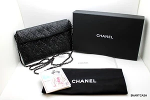 CHANEL BLACK GLITTERED CALFSKIN CHAIN CROSSBODY SHOULDER BAG WALLET BLACK - Picture 1 of 10