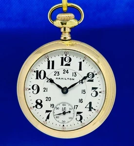 🔥Hamilton 940 Railroad Grade 21 J Adj. 5 Times 24 Hr. Dial Pocket Watch M1 NR🔥 - Picture 1 of 11
