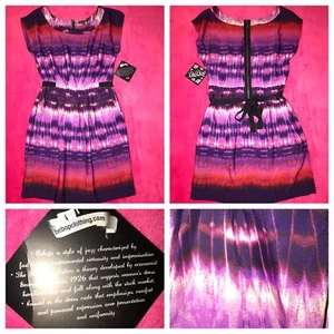 NEU BeBop Damen MEHRFARBIG lila/schwarz Batik stilvoll FRÜHLING SOMMER Kleid MED - Bild 1 von 12