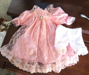 Vtg  Very Pink Lace Victorian Style Ruffled Doll Dress - 10" dia., 13" long - Picture 1 of 1