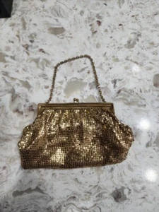 VTG 1940S Whiting & Davis Co. Gold Mesh Small Purse Evening bag w/Chain Art Deco - Picture 1 of 17