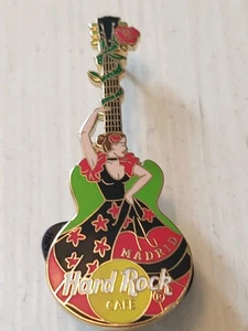Hard Rock Cafe Madrid Spain Lady Flamingo Dancer Yellow Logo Gold Trim Pin - Picture 1 of 8