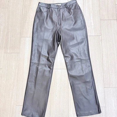 复古 Saks Fifth Avenue Real Clothes 女式棕色皮革长裤 — 第 1/4 张图片