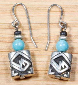 Southwestern Sterling Silver Turquoise Hook Dangle Earrings X867B - Picture 1 of 2