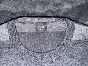 Boss Hugo Boss Charcoal Grey 100% Wool Stripe Slim Fit Jumper Size XL - Picture 1 of 8