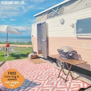 Caravan & Camping Mat | Outdoor Rug | RECYCLED Plastic Mat | Salmon & White 6m - Picture 1 of 5