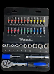 Steckschlüssel Satz 37-tlg. 1/4 Zoll Werkzeug Nüsse Knarrenkasten faltbar box - Bild 1 von 5
