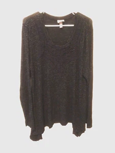Knox Rose Shirt Women's Size XXL Black Floral Embroidered Long Sleeve Round Neck - Picture 1 of 5