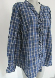 Laura Scott Blue Plaid V Neck Ruffle & Button Down Front Blouse Top Size 20/22W - Picture 1 of 9