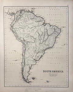 1855 South America Original Map, Lithograph Color & Hand Colored Outlines - Picture 1 of 2