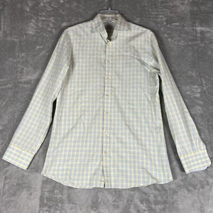 Charles Tyrwhitt Mens Dress Shirt 16 36 Slim Fit Yellow Blue Checkered - Picture 1 of 7