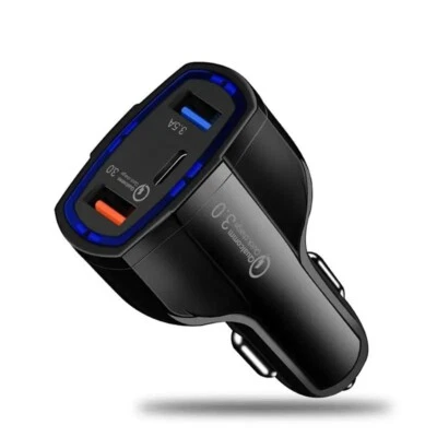 KFZ Triple Ladeadapter USB C Fast Charge Car Auto Ladegerät Schwarz - Bild 1 von 4