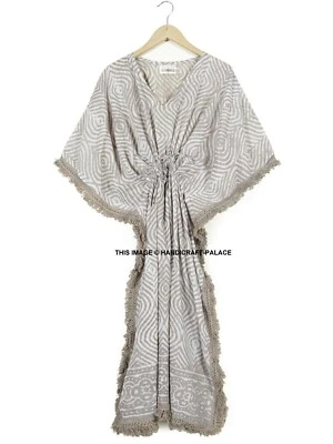 Anokhi, Vintage Indio Bloque Algodón Estampado Caftán Vestido Largo, Hippie - Imagen 1 de 3