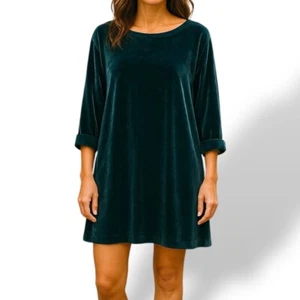 J Jill Samt Kleid weich Mädchen Boho minimalistisch chic lässig grün zeitlos XL - Bild 1 von 11