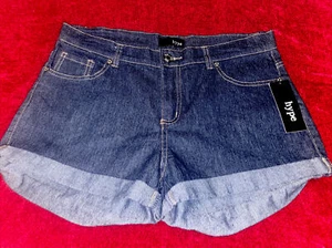 Hype Womens Shorts Size 13 Blue Denim Stretch Low Rise Distress Cheeky Hot Pants - Picture 1 of 9