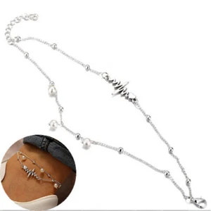 Kette Damen Fuß EKG Knöchel Silber Schmuck Armband Herz Fußkett Strand - Bild 1 von 7