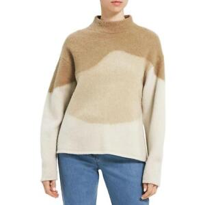 Theory Womens Brown Wool Brushed Intarsia Mock Turtleneck Sweater L BHFO 8424