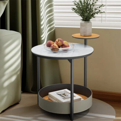 Mesa auxiliar moderna de 3 niveles mesa de centro de microfibra silla de montar cuero almacenamiento Foto 1 de 4