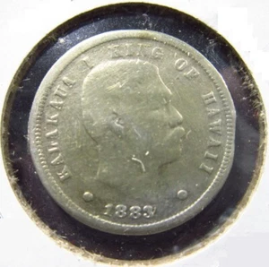 Hawaii Kingdom 1 Dime 1883 Silver ex-jewelry King Kalakaua I h7582 Coin - Picture 1 of 4
